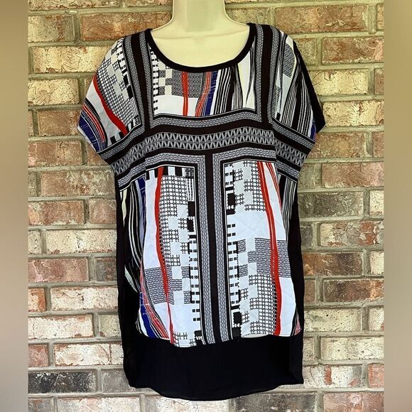 Beautiful Geometric Pattern Womens Blouse Top Tunic Size Large - Picture 1 of 2